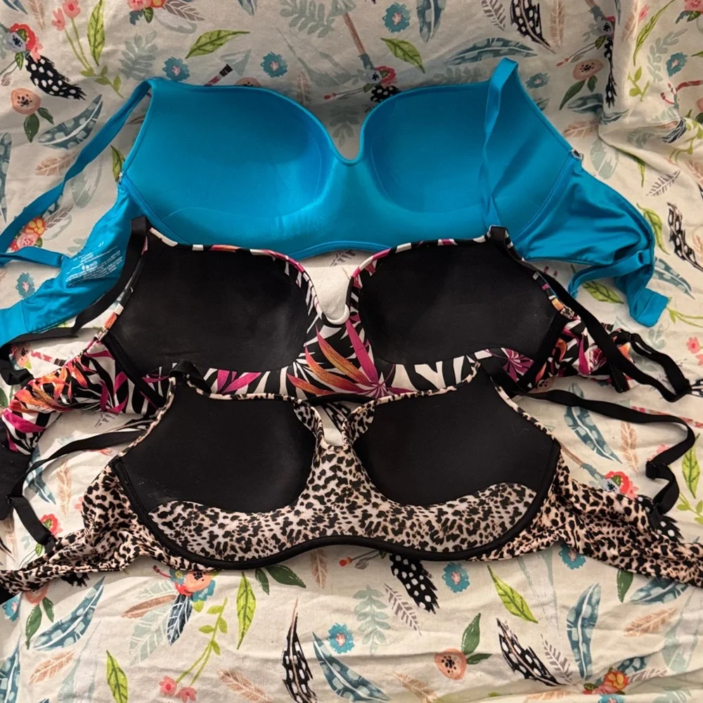 Set of Three Bras - Blue, Tropical, Leopard Print - Picture 2 of 3
